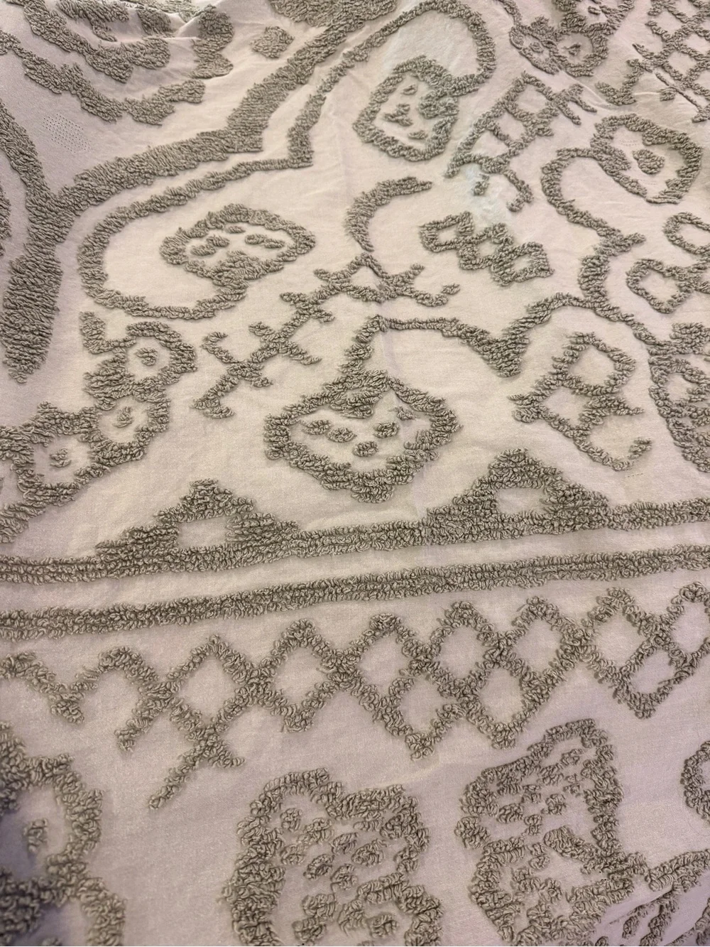 Vintage tufted chenille bedspread with fringe. - sage green
